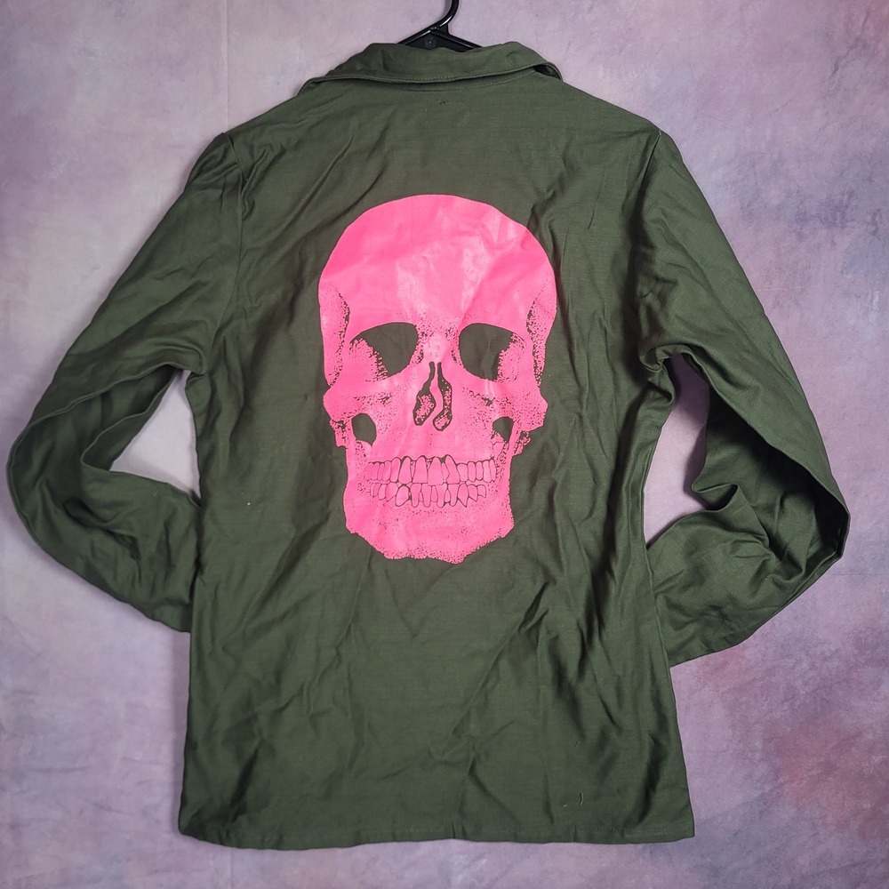 Custom Skull Military Issue Utility Shirt Cotton Satten OG 107 Size 14.5x33 Pink